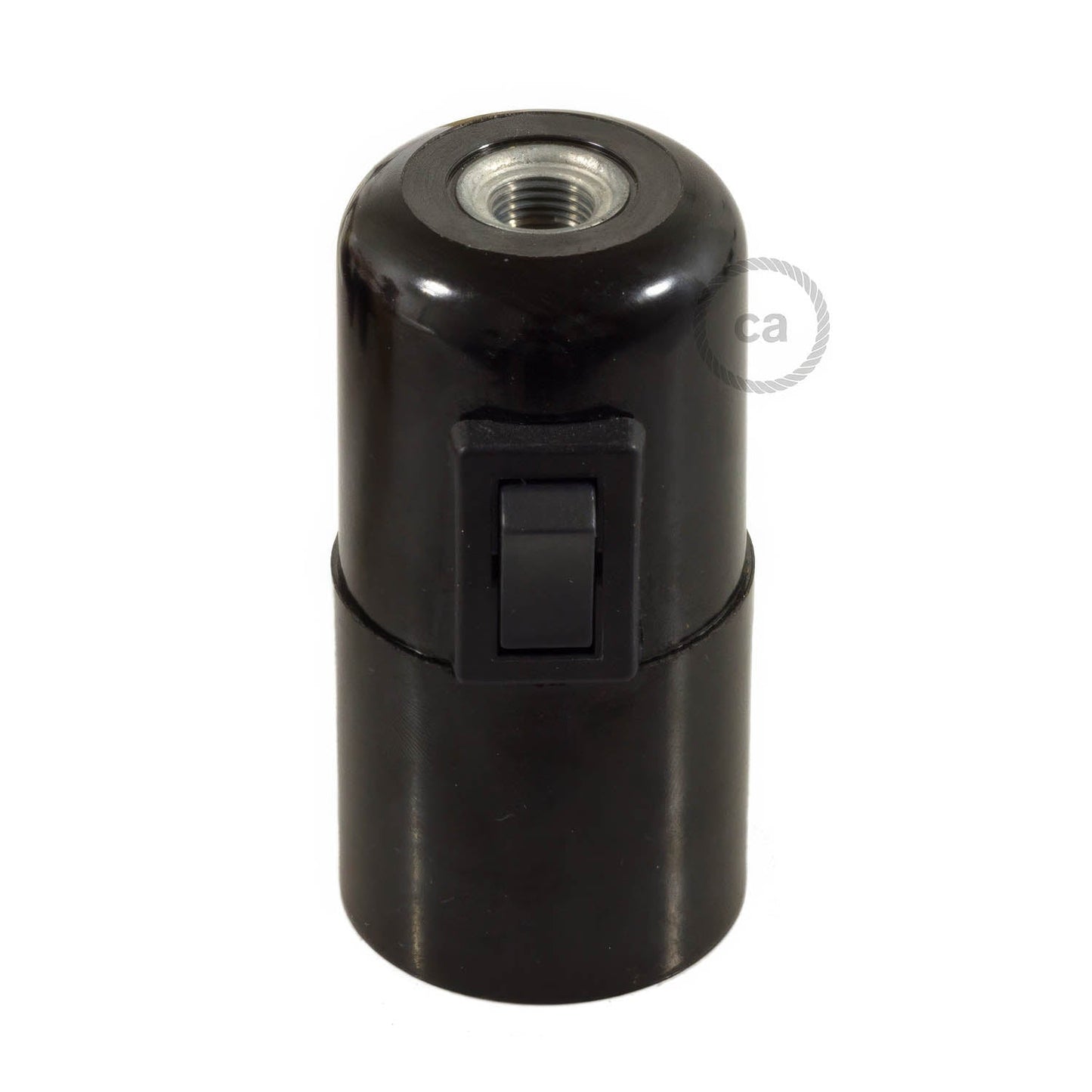 Smooth Sided Bakelite Phenolic E26 light bulb socket - ON/OFF SWITCH - Black