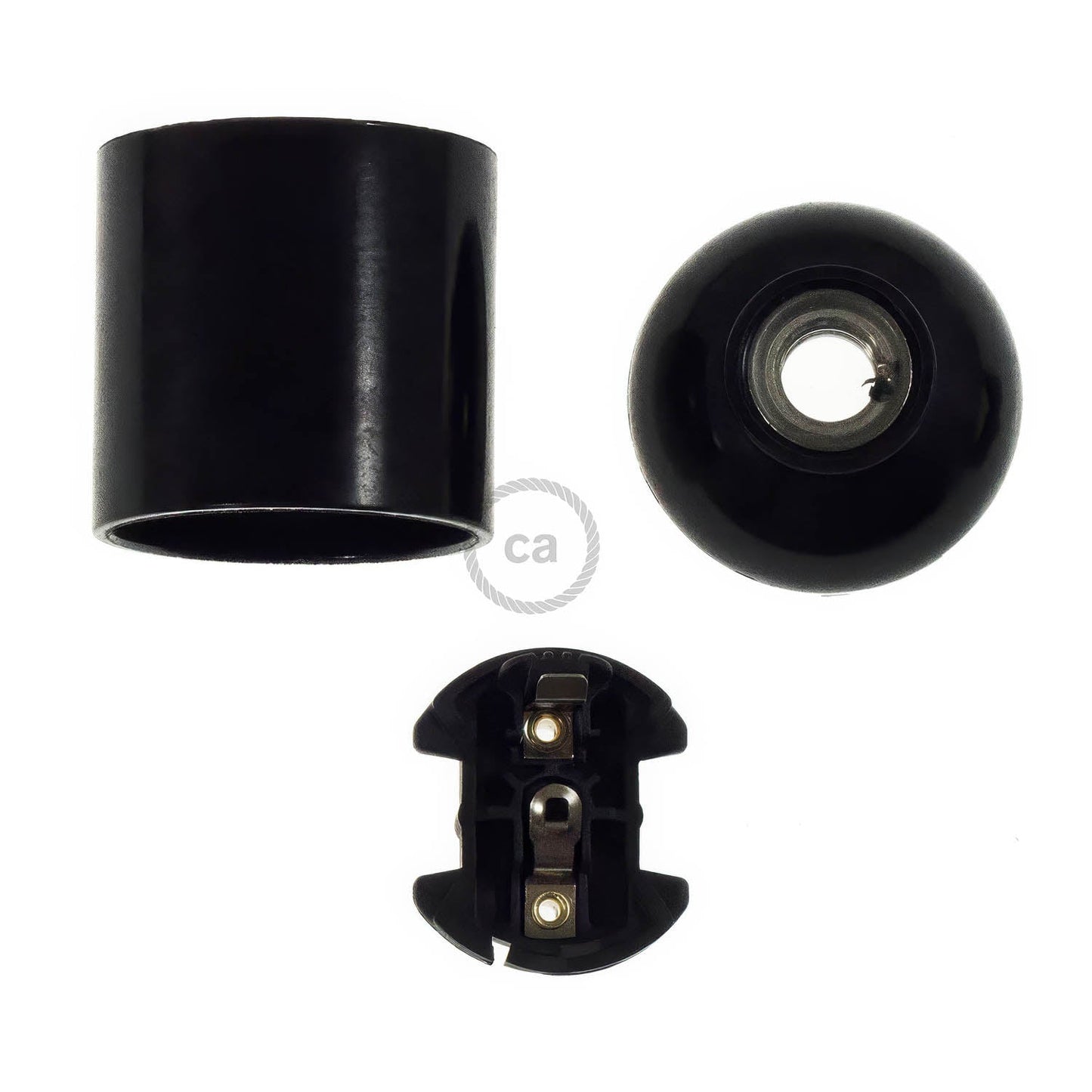 Kit portalampada E27 in bakelite - Nero