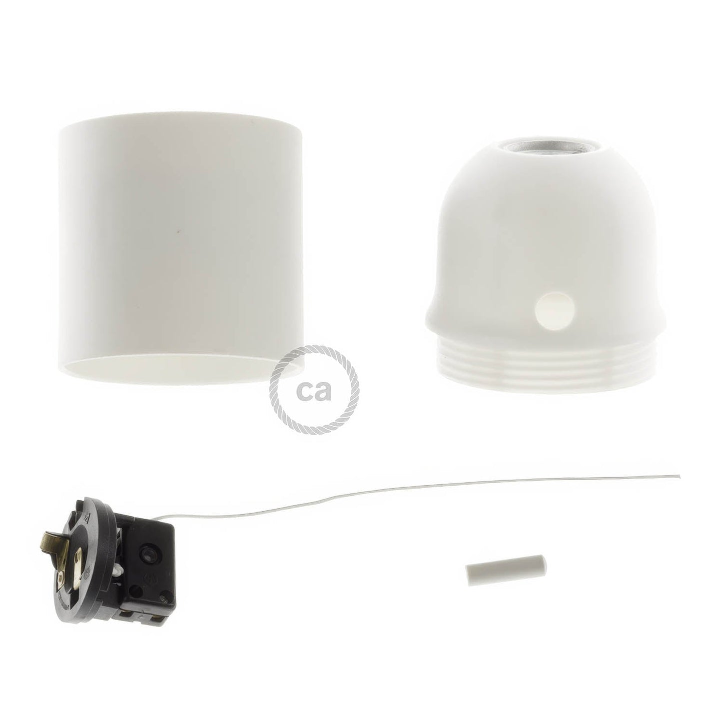 Kit portalampada E27 in termoplastica con interruttore a tirante - Bianco