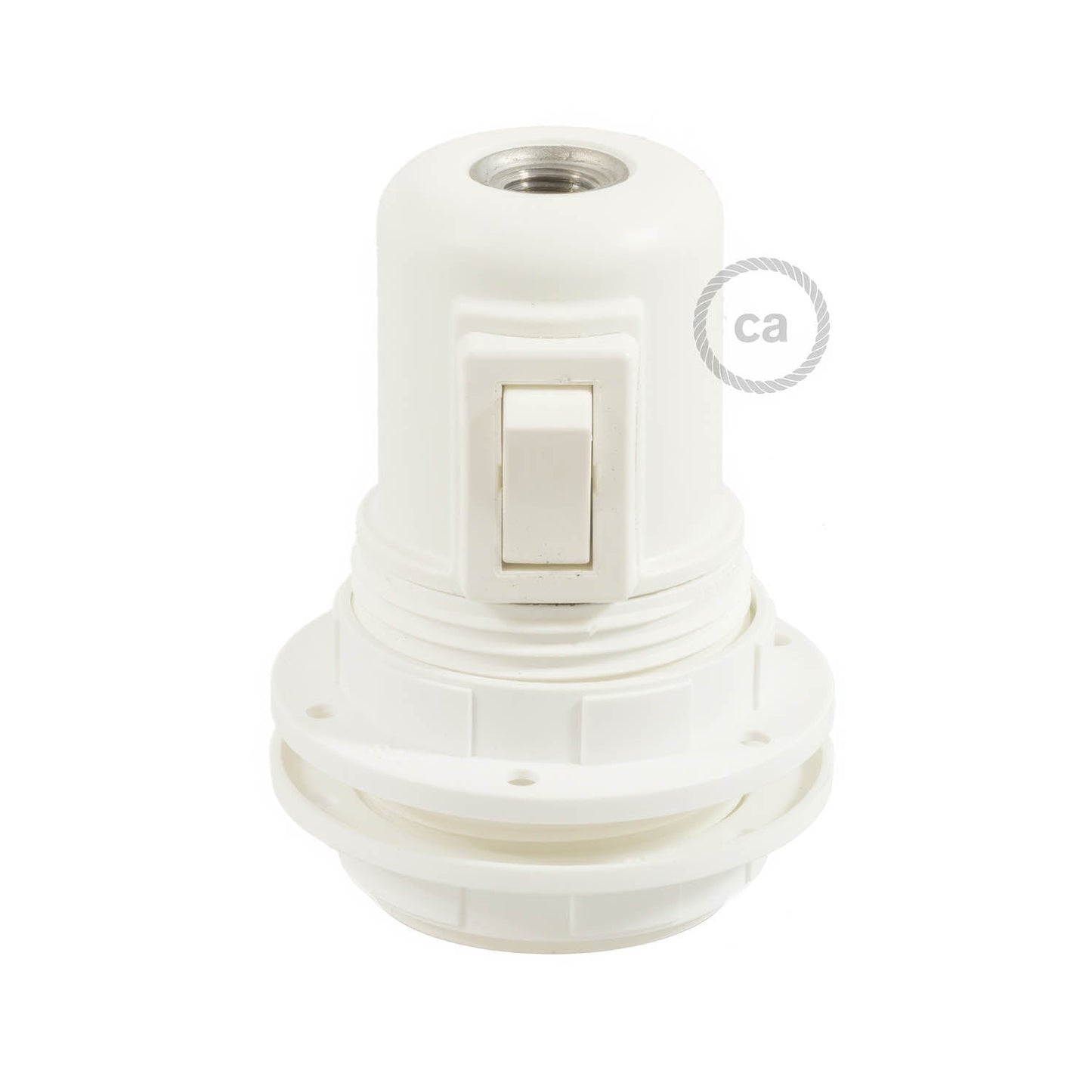 Kit portalampada E27 in termoplastica con doppia ghiera per paralume e interruttore - Bianco