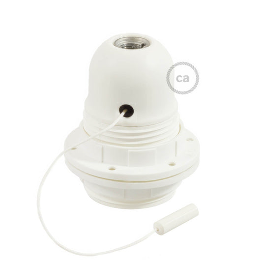 Kit portalampada E27 in termoplastica con doppia ghiera per paralume e interruttore a tirante - Bianco