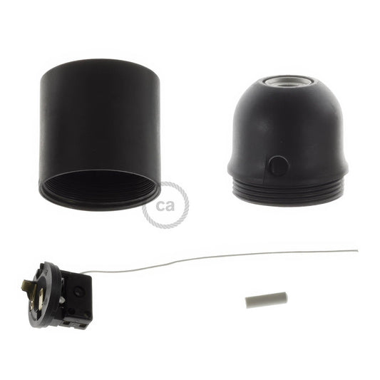 Kit portalampada E27 in termoplastica con interruttore a tirante - Nero