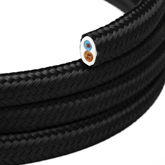 Cavo tessile piatto Nero Carbone lucido - PM04