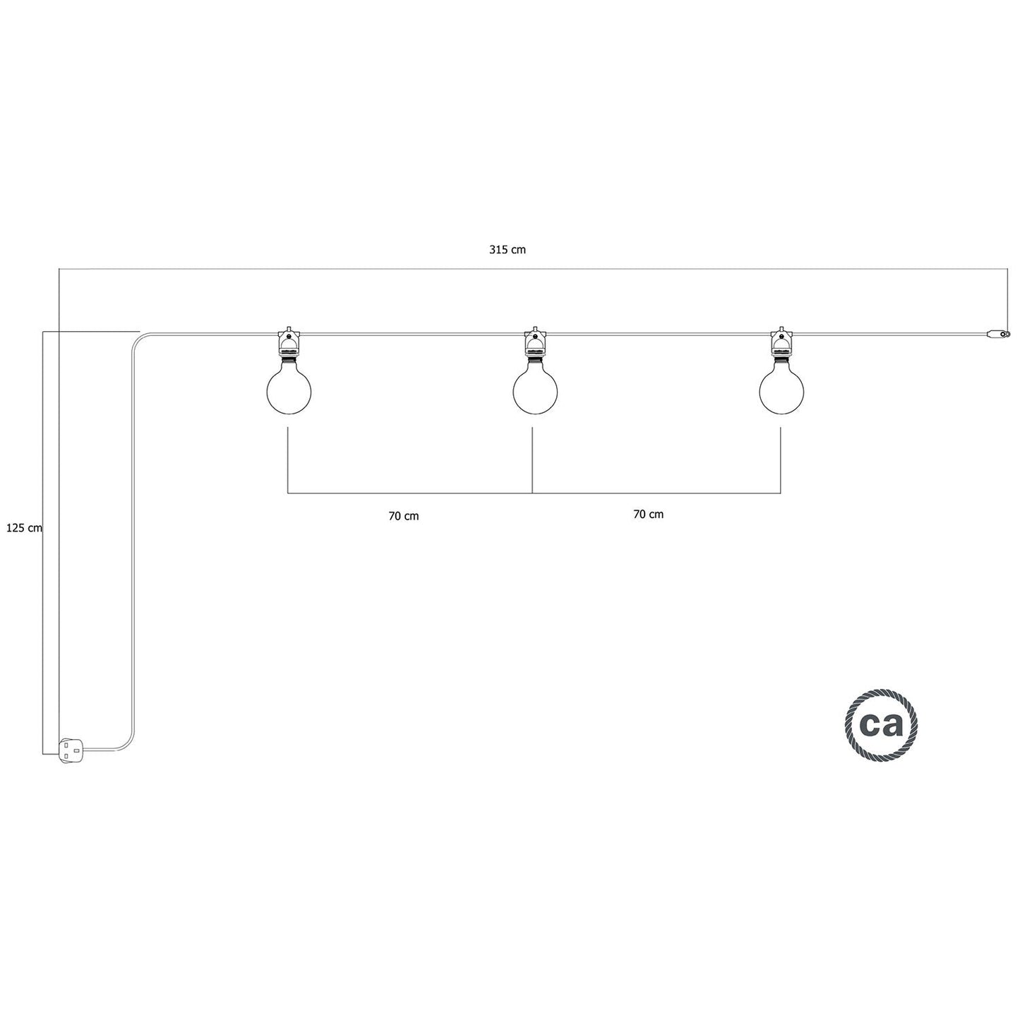 Catenaria Modulair da esterno IP65 portatile con 3 luci e spina UK - Bianco