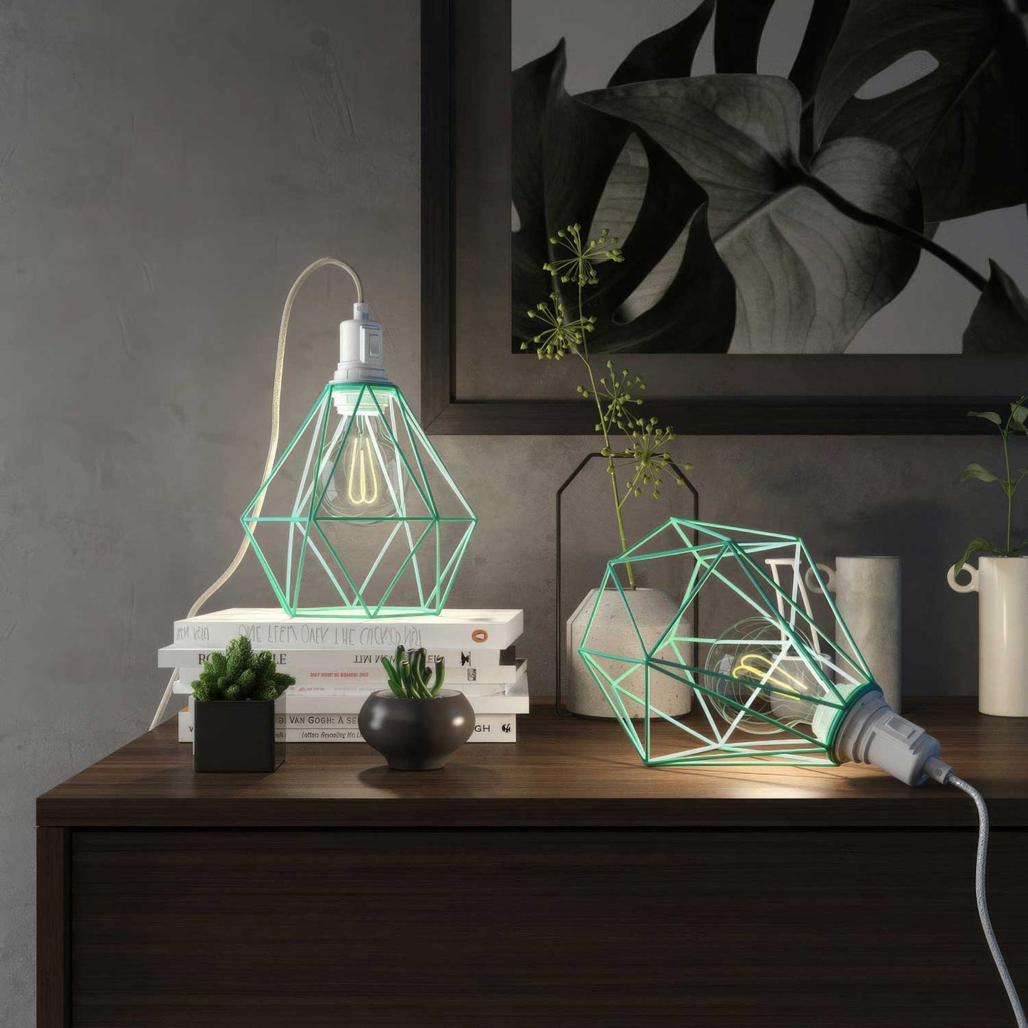 Table Snake - Lampada plug-in con spina UK e paralume a gabbia Diamond - Turchese