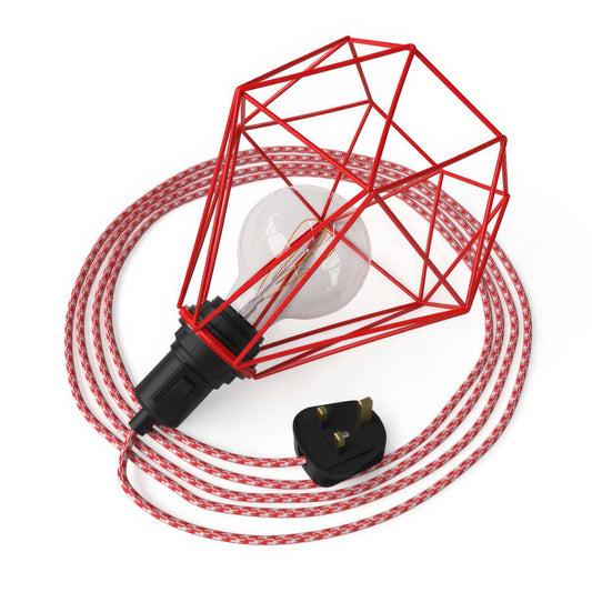 Table Snake - Lampada plug-in con spina UK e paralume a gabbia Diamond - Rosso