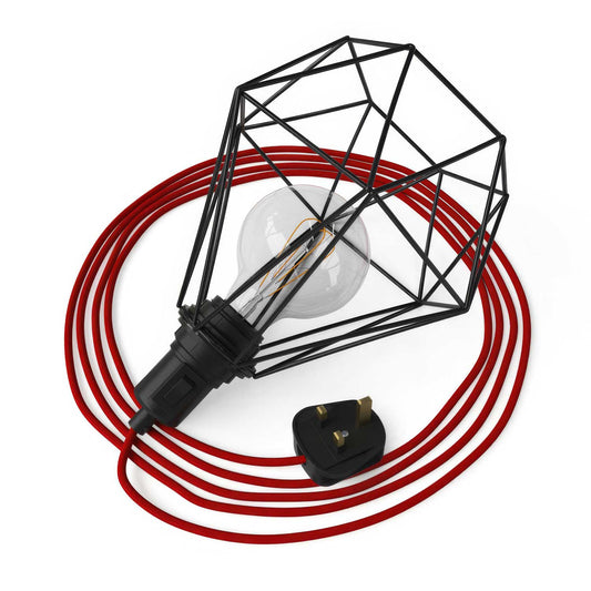 Table Snake - Lampada plug-in con spina UK e paralume a gabbia Diamond - Nero