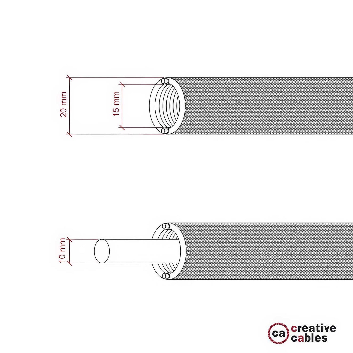 Creative-Tube flexible conduit, Red Rayon RM09 fabric covering, 20 mm diameter