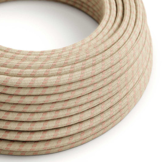 Cloth Covered Wire - Natural & Pink Linen Stripe RD51 - UL Listed