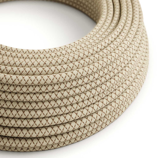 Cloth Covered Wire - Natural & Brown Linen CrissCross RD63 - UL Listed
