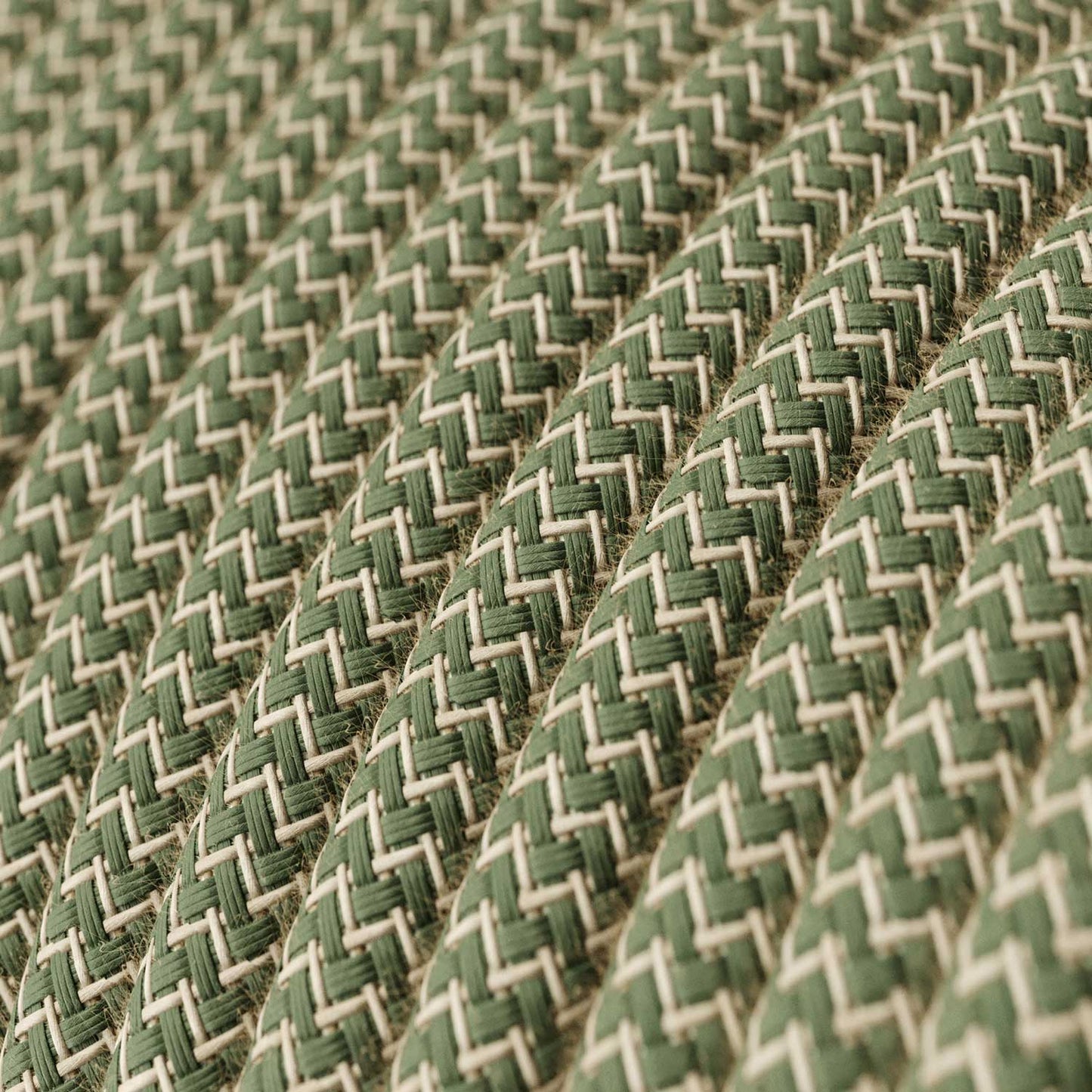 Cloth Covered Wire - Natural & Thyme Green Linen Chevron RD72 - UL Listed