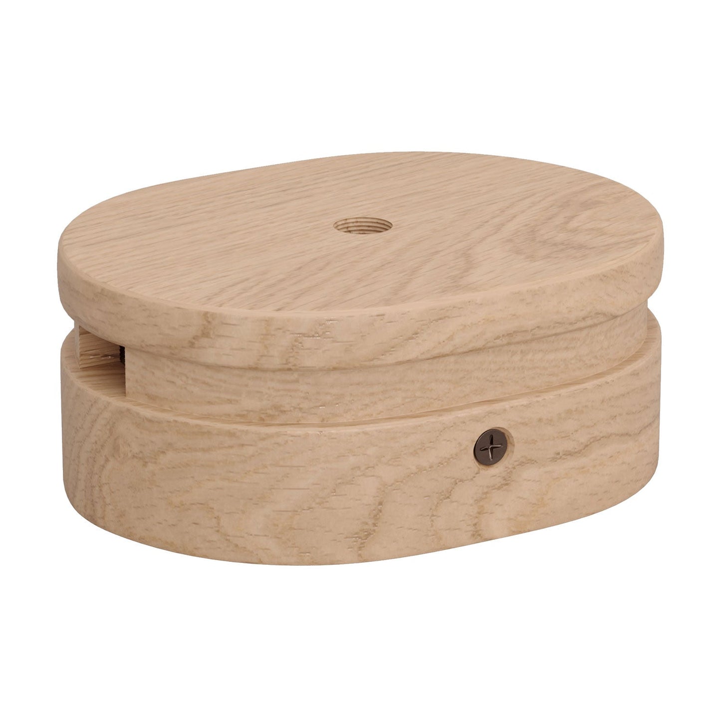 Rosone ovale in legno con un foro centrale e 2 fori laterali per cavo per catenaria e sistema Filé. Made in Italy - Neutro