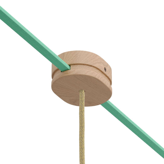 Rosone ovale in legno con un foro centrale e 2 fori laterali per cavo per catenaria e sistema Filé. Made in Italy - Neutro
