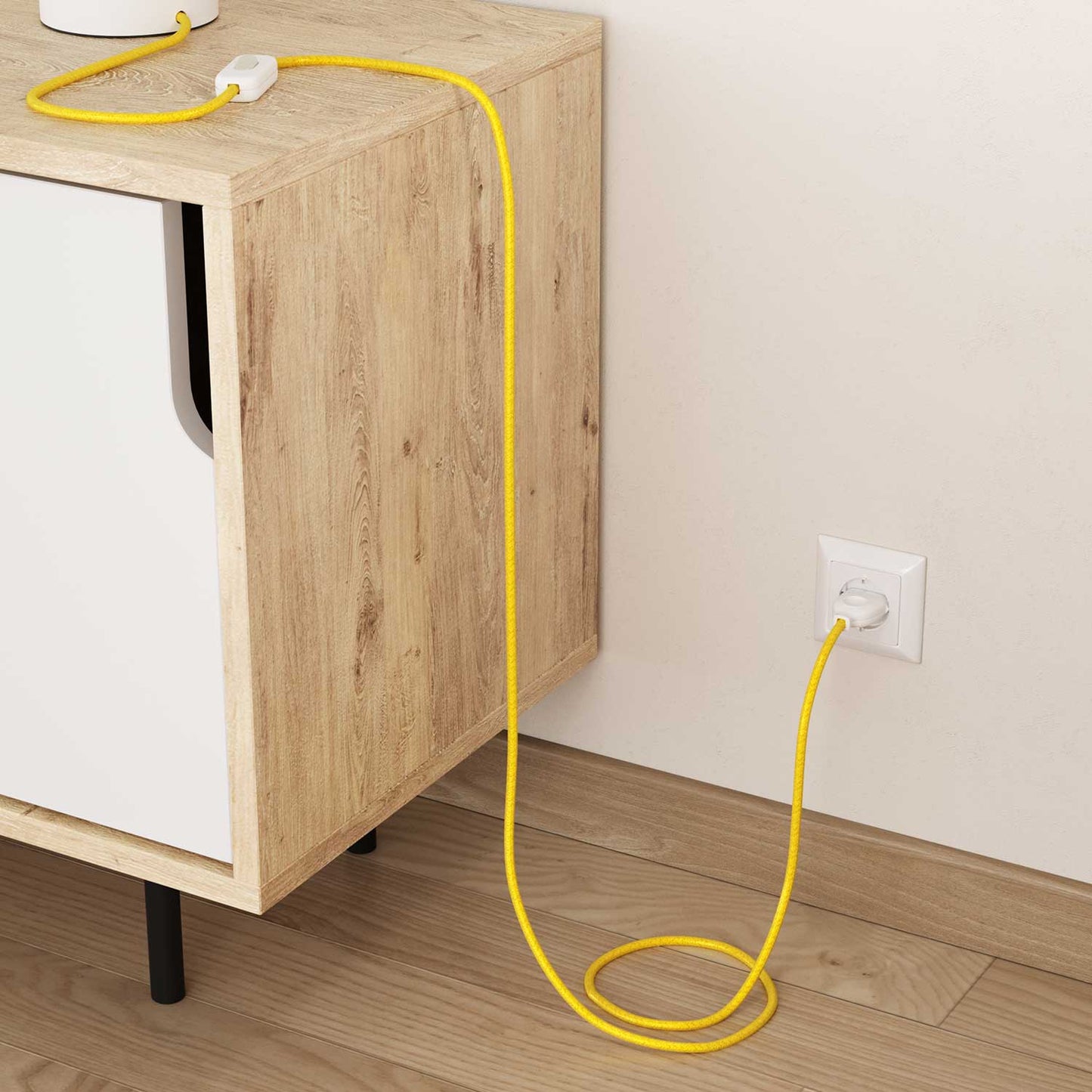 Cavo elettrico colorato in tessuto Giallo Limone - L'Originale Creative Cables, adatto per impianti di design a vista - RM31