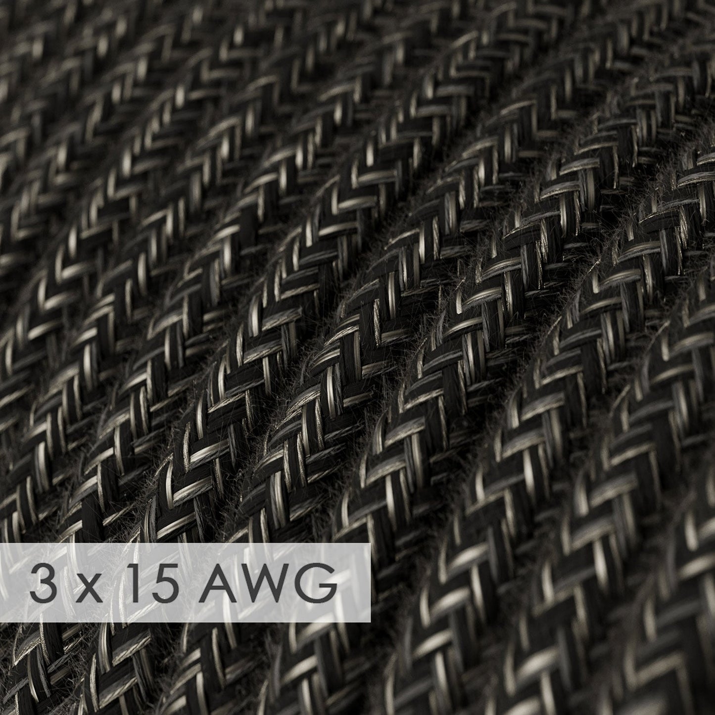 Extension Cord - Round Charcoal Linen RN03 - 15/3 AWG