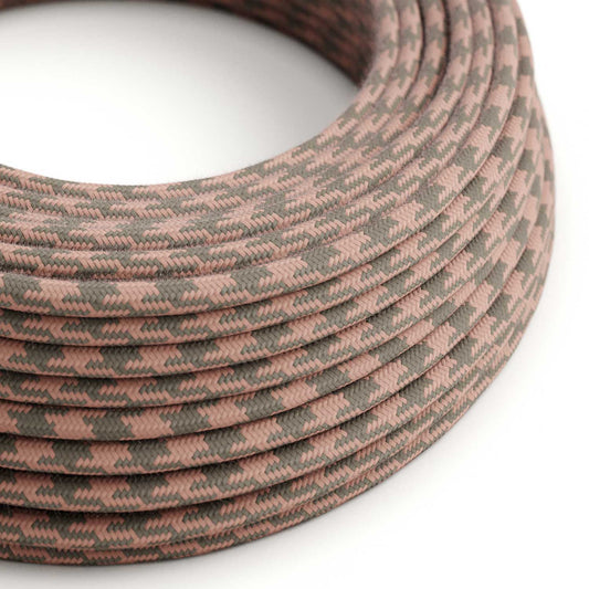 Cloth Covered Wire - Pink & Gray Cotton Houndstooth RP26 - UL Listed