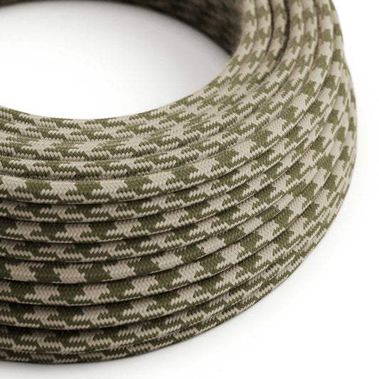 Cloth Covered Wire - Thyme & Ivory Cotton Houndstooth RP30 - UL Listed