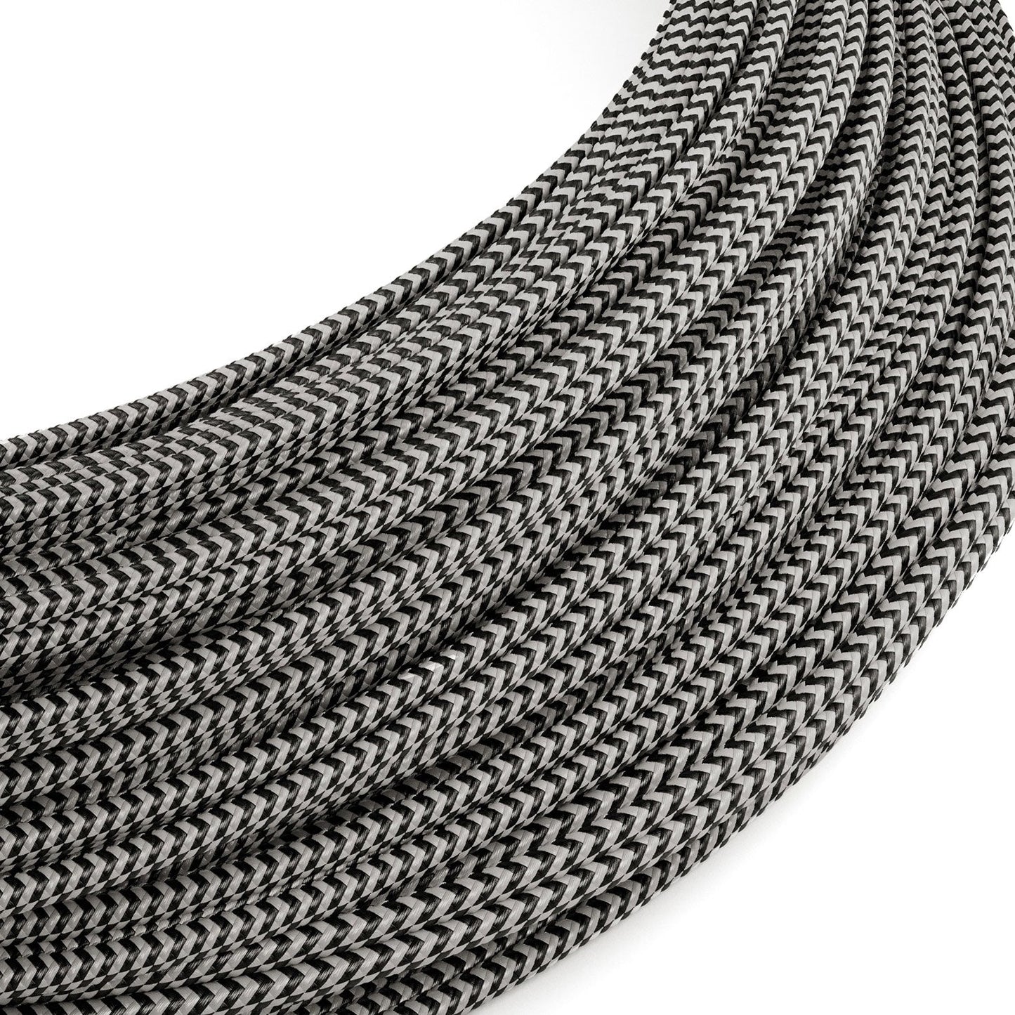 Extra Low Voltage power cable coated in silk effect fabric ZigZag Black and White RZ04