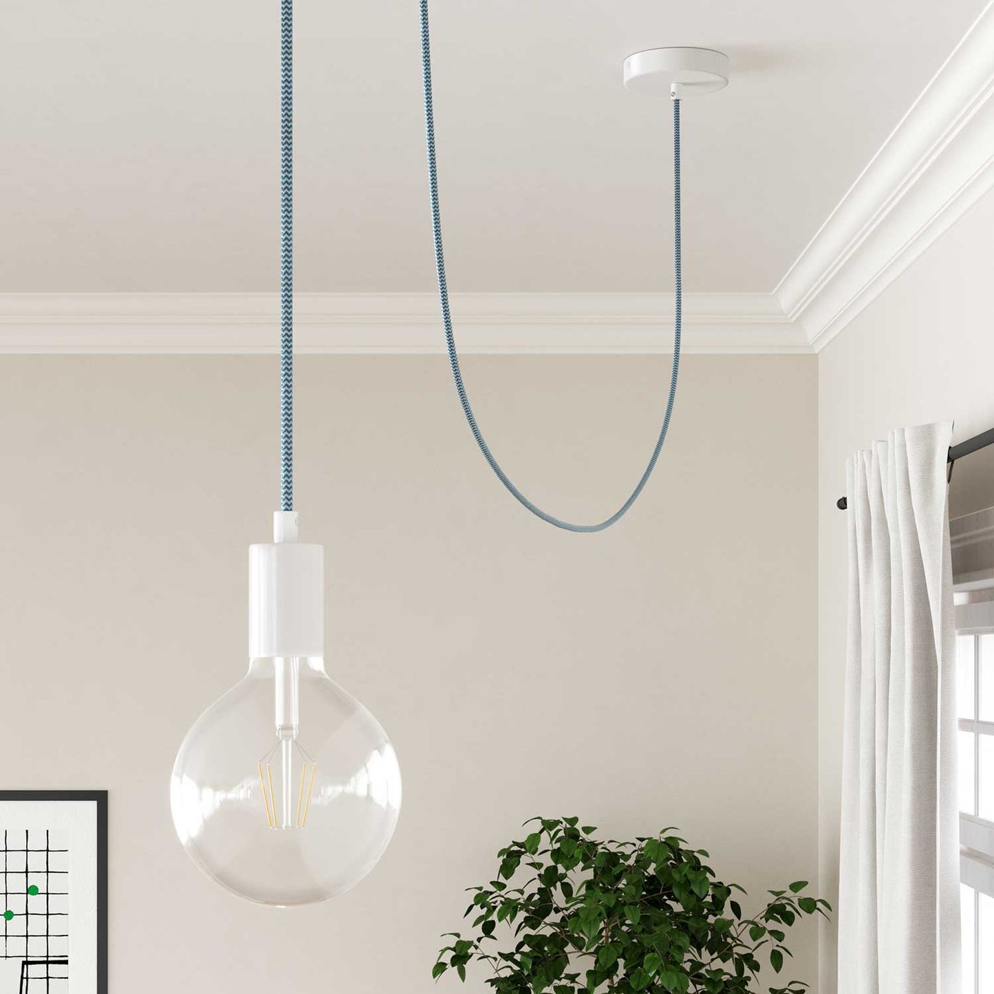 Cloth Covered Wire - Light Blue & White Chevron RZ11 - UL Listed