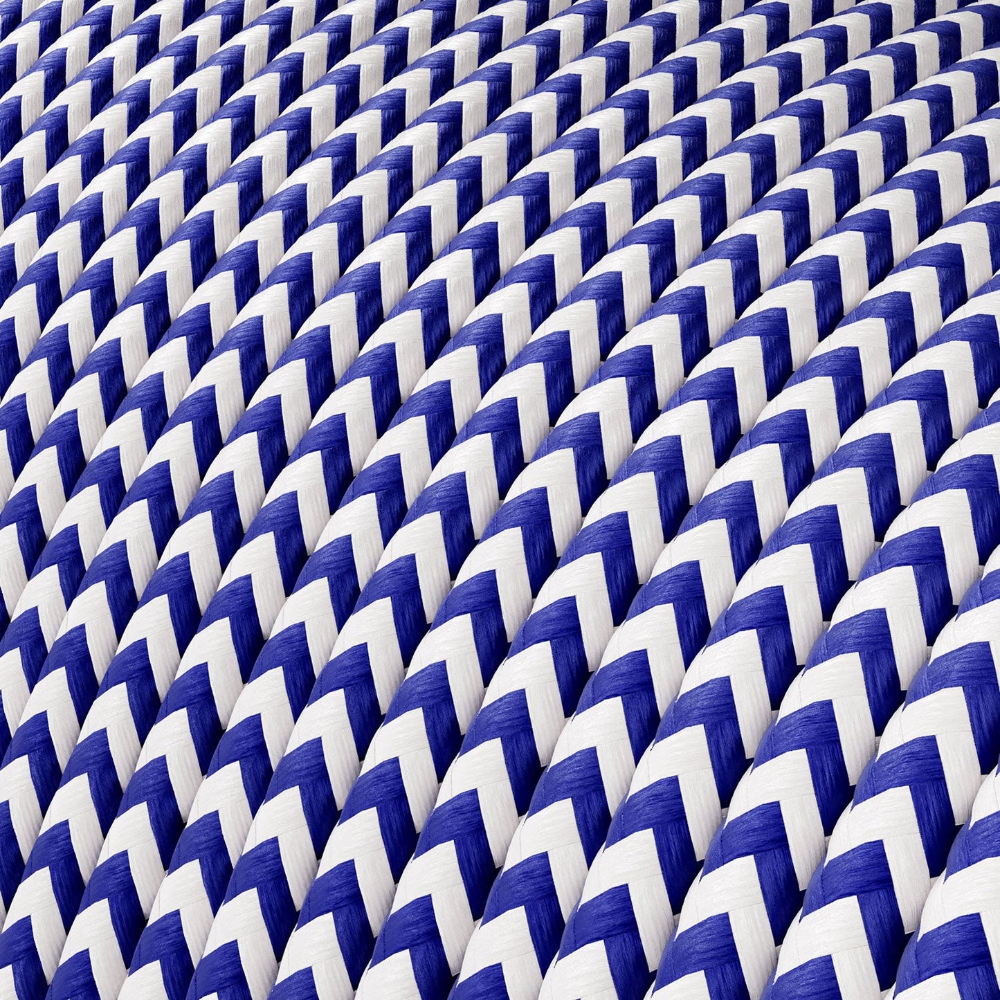 Extra Low Voltage power cable coated in silk effect fabric ZigZag White and Blue RZ12