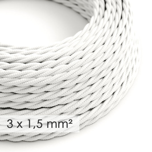 Cavo elettrico a larga sezione 3x1,50 trecciato - tessuto effetto seta Bianco TM01