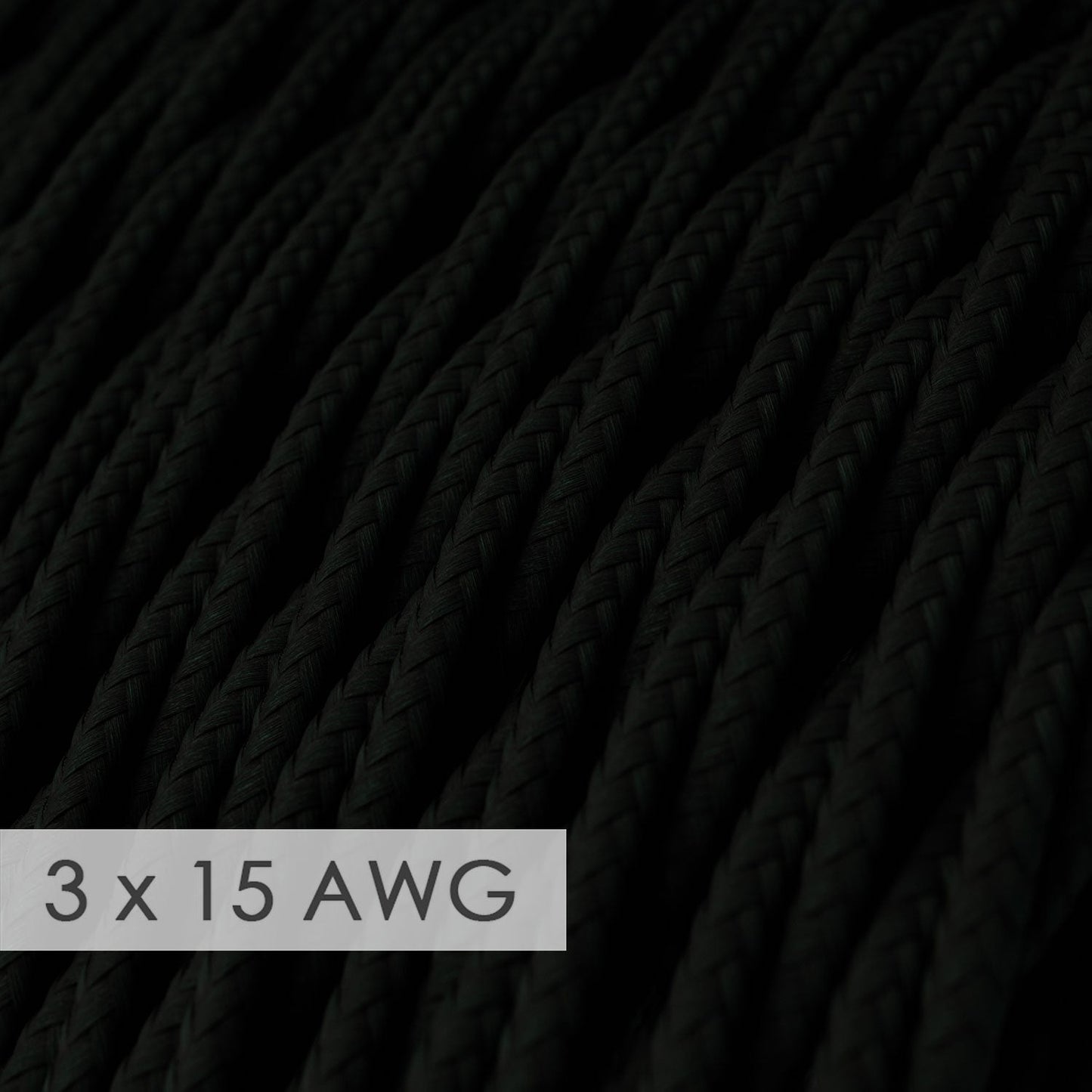 Extension Cord - Twisted Black Rayon TM04 - 15/3 AWG