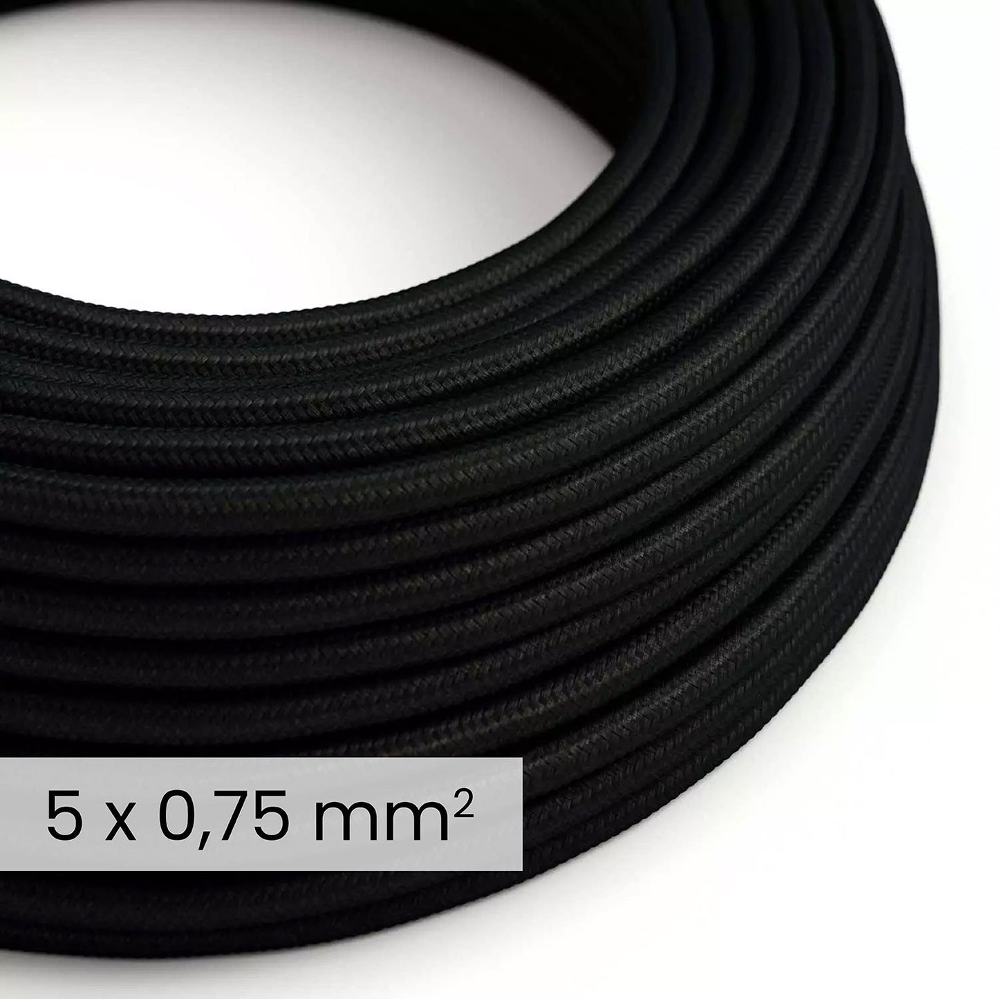 Cavo elettrico tessile DALI 5x0.75 mm² nero carbone - Filo rotondo flessibile per illuminazione RM04
