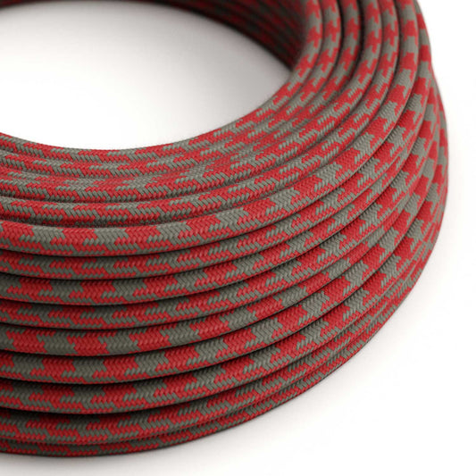 Cotton Fire Red and Grey Houndstooth Textile Cable - The Original Creative-Cables - RP28 round 2x0.75mm / 3x0.75mm