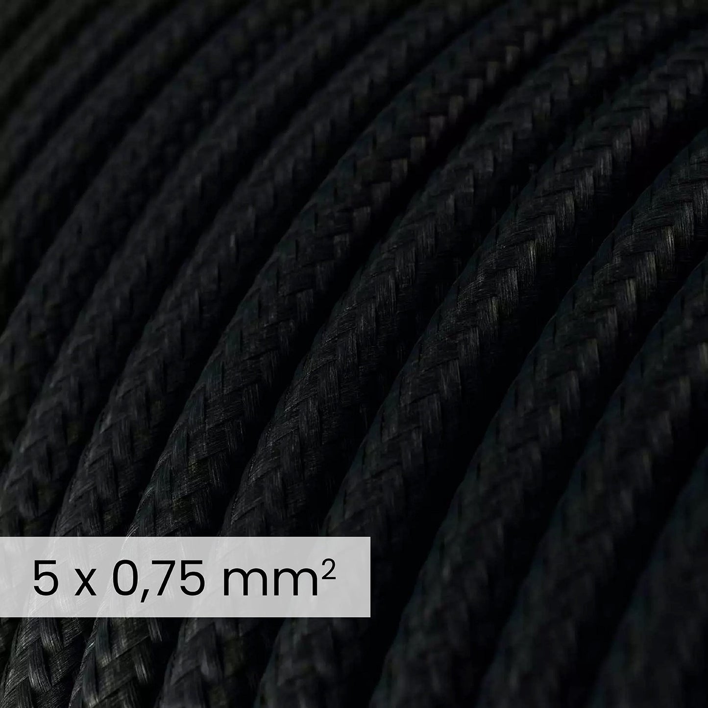 DALI Textile electrical cable 5x0.75 mm² in Carbon Black - Flexible round lighting wire RM04