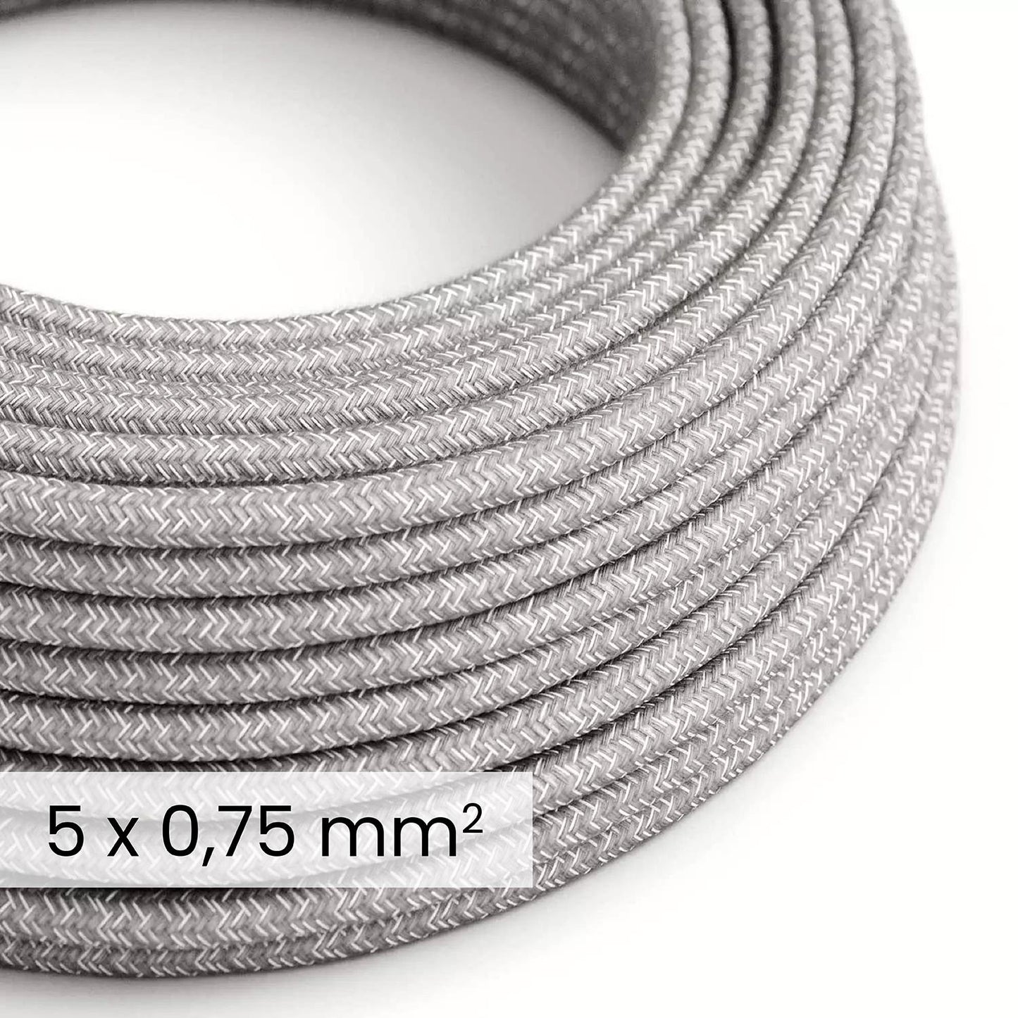 DALI Textile electrical cable 5x0.75 mm² in Grey Mélange Linen - Decorative cable for lighting installations RN02