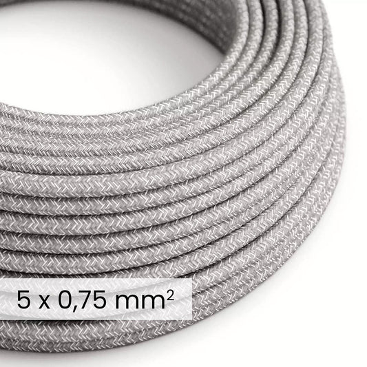 DALI Textile electrical cable 5x0.75 mm² in Grey Mélange Linen - Decorative cable for lighting installations RN02