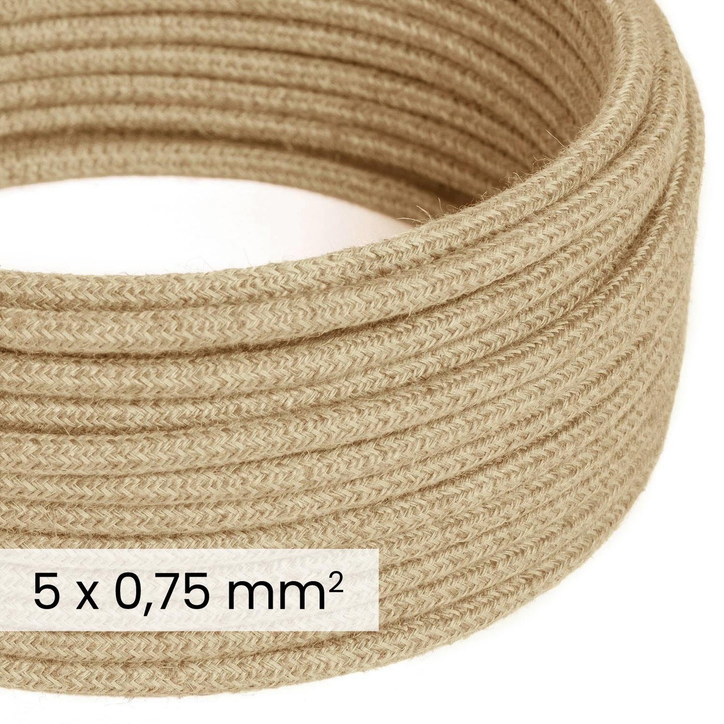 DALI Textile electrical cable 5x0.75 mm² in Natural Jute - Natural fabric wire for designer lighting RN06