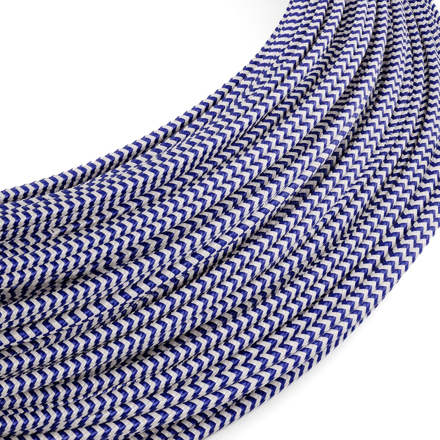 Extra Low Voltage power cable coated in silk effect fabric ZigZag White and Blue RZ12