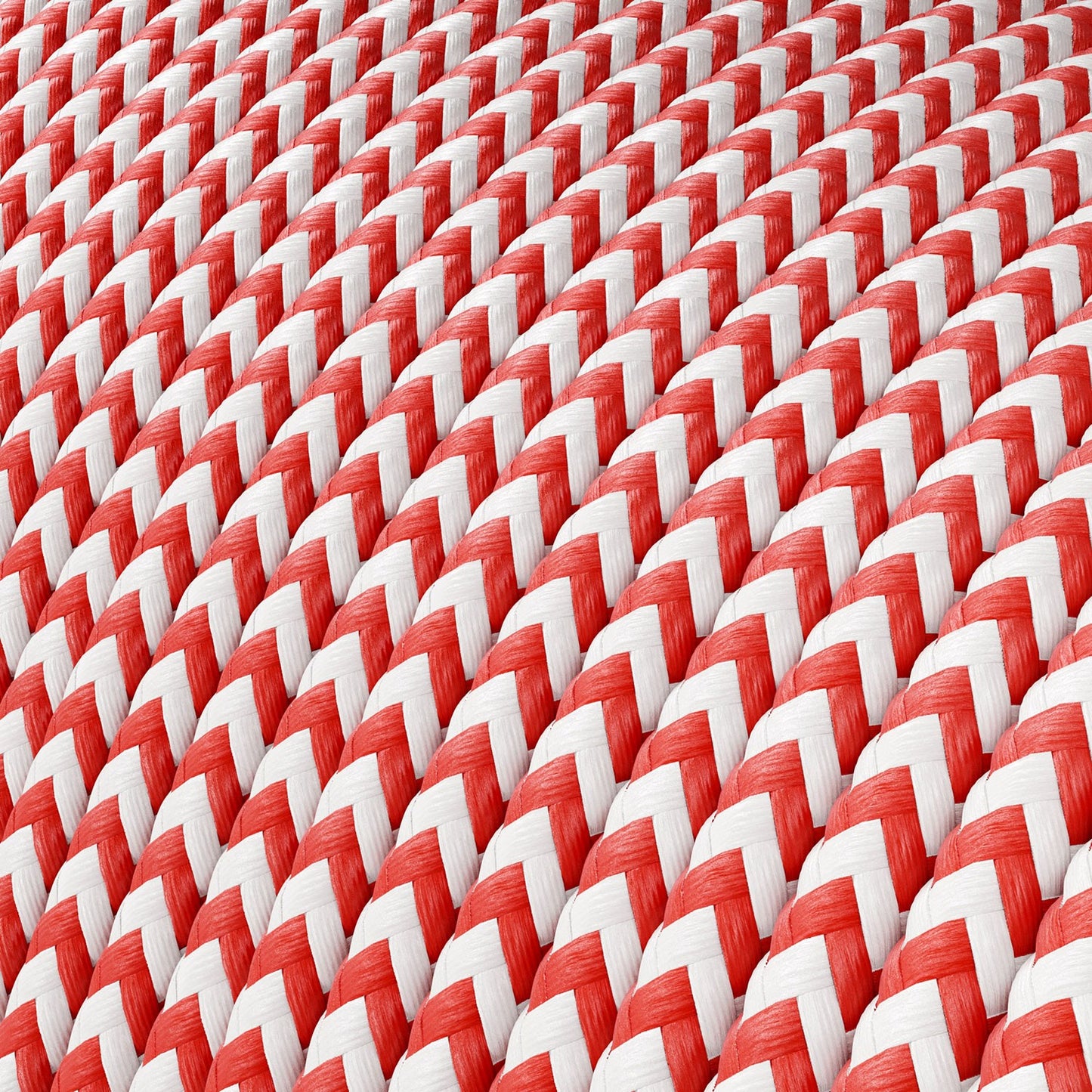 Extra Low Voltage power cable coated in silk effect fabric ZigZag White and Red RZ09