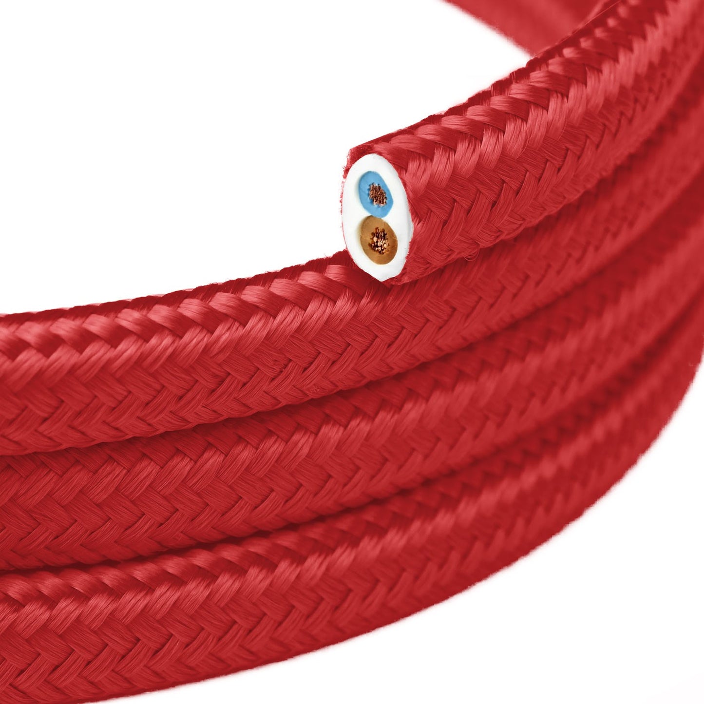Flat lighting cable covered in glossy Fire Red fabric - PM09