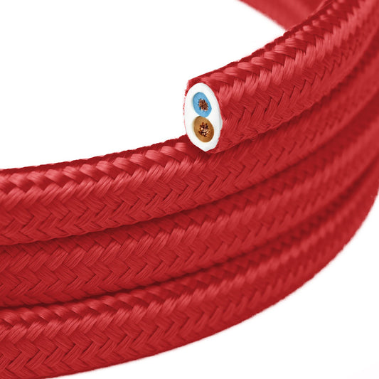 Flat lighting cable covered in glossy Fire Red fabric - PM09