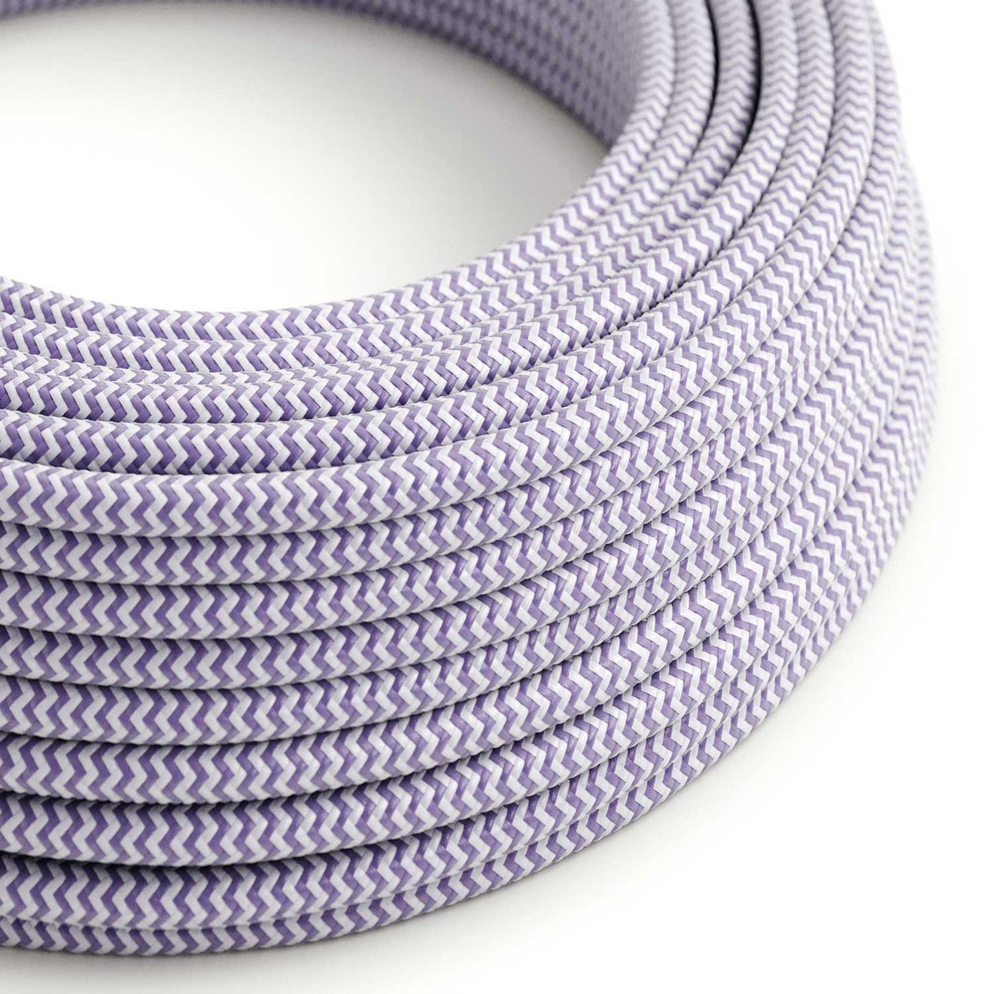 Glossy Lavender and Optical White Textile Cable ZigZag - The Original Creative-Cables - RZ07 round 2x0.75mm / 3x0.75mm