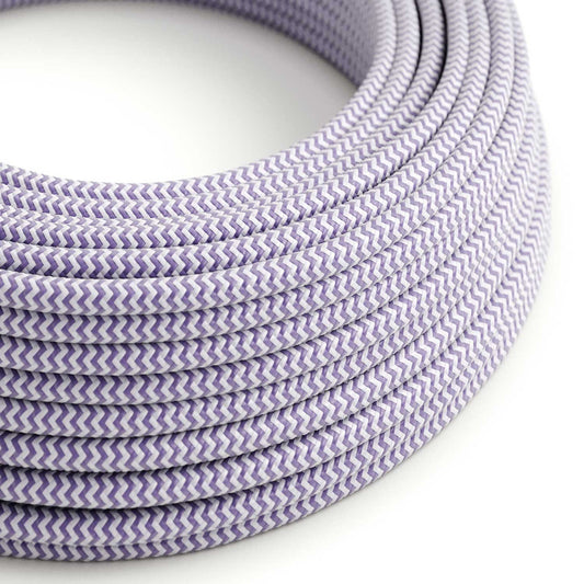 Glossy Lavender and Optical White Textile Cable ZigZag - The Original Creative-Cables - RZ07 round 2x0.75mm / 3x0.75mm