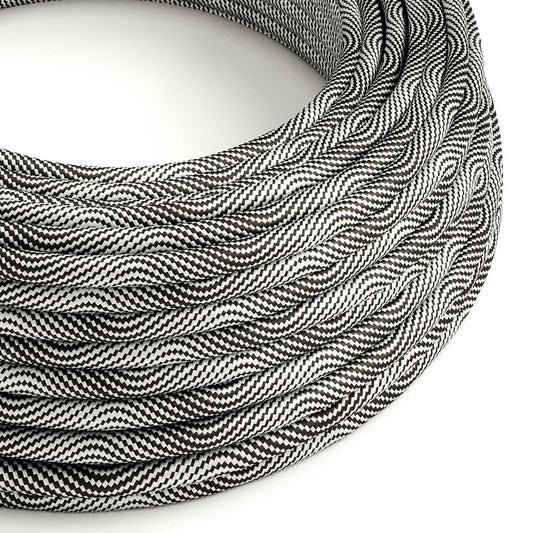 Glossy Optical Black and Silver Vertigo Textile Cable - The Original Creative-Cables - ERM64 round 2x0.75mm / 3x0.75mm
