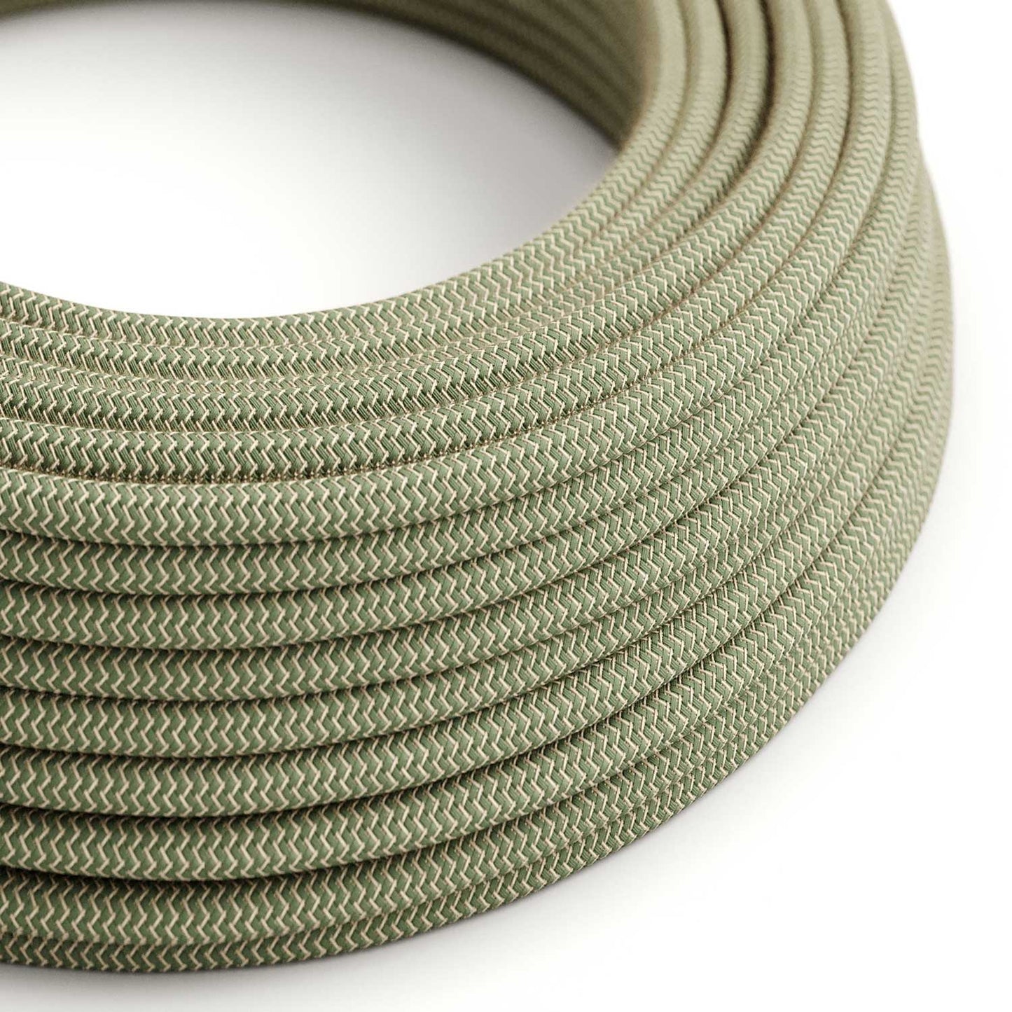 Green Thyme and Beige ZigZag Textile Cable - The Original Creative-Cables - RD72 round 2x0.75mm / 3x0.75mm