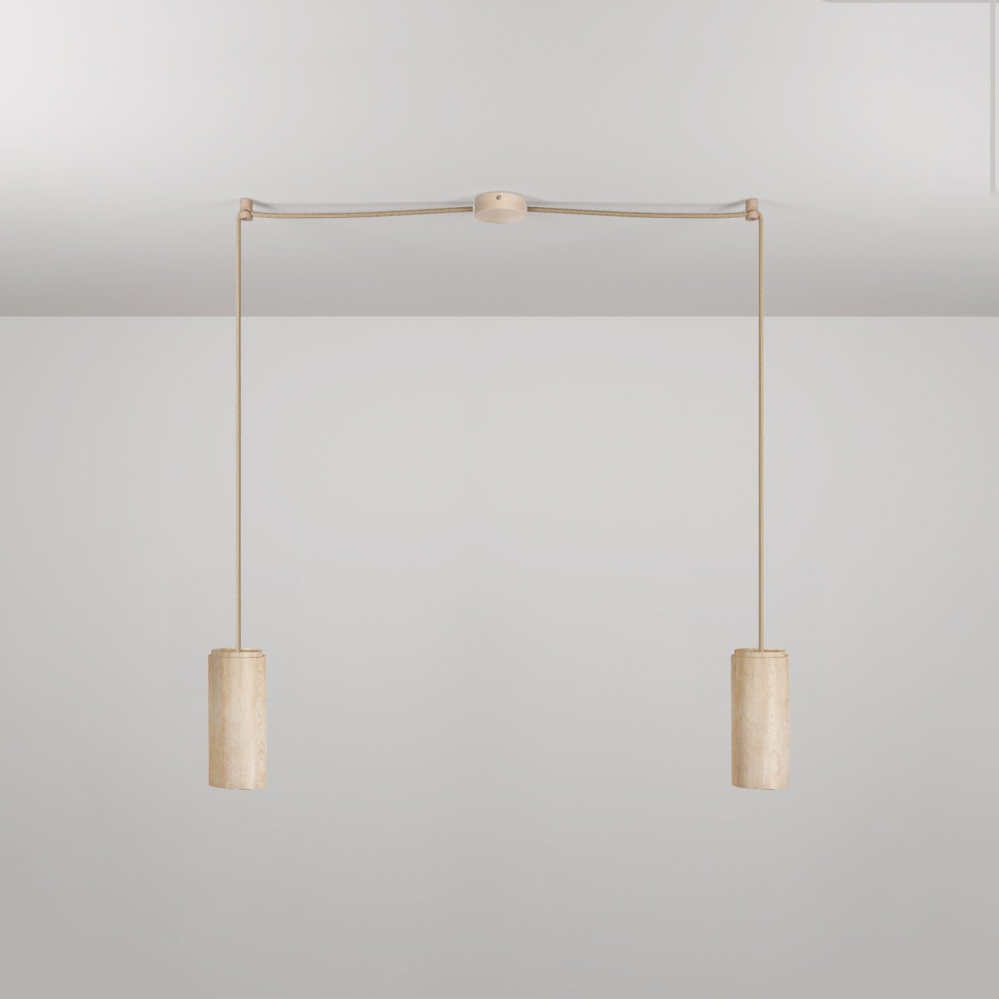 Pendant Lamp with 2 drops and wooden lampshades for Tub-E27 spotlight