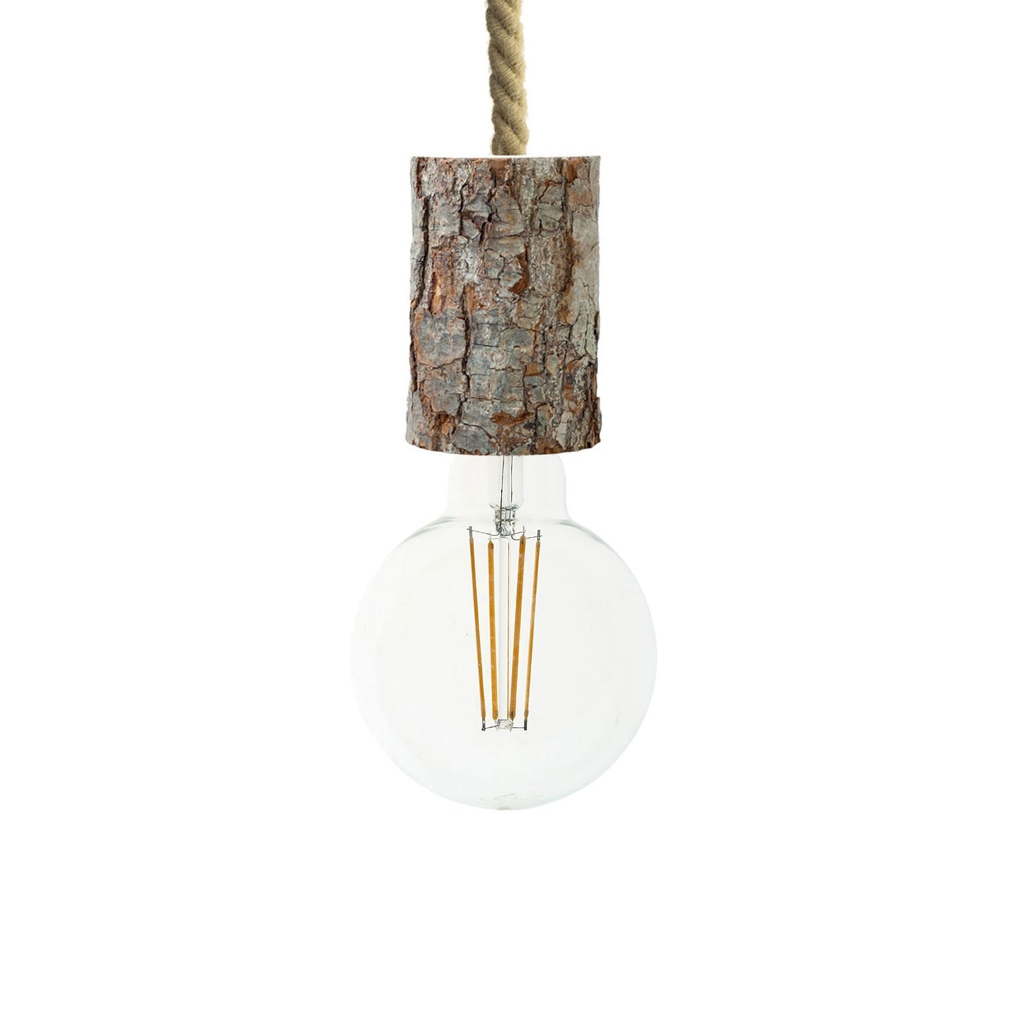 Pendant lamp with nautical cord XL and small bark lamp holder - Made in Italy - Bulb included