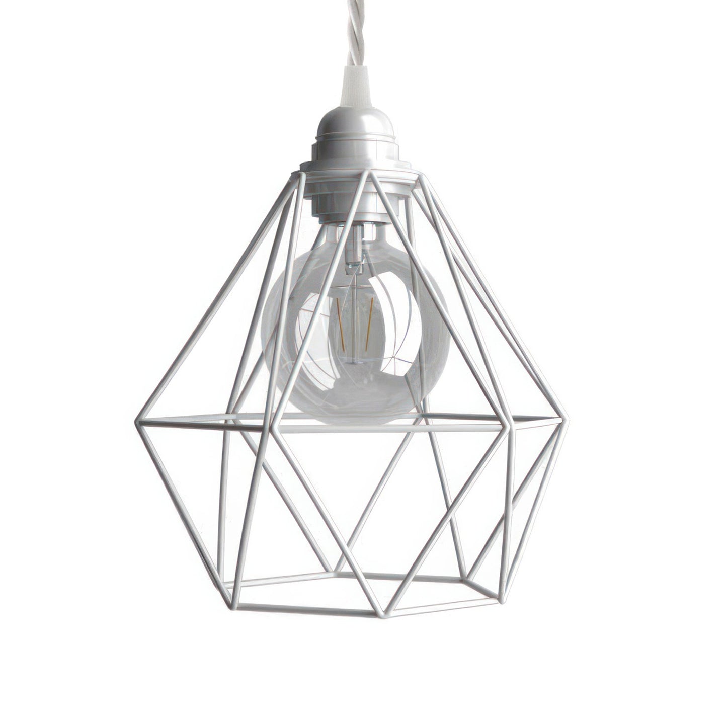 Pendant lamp with textile cable, Diamond cage lampshade and metal details - Made in Italy - Bulb included
