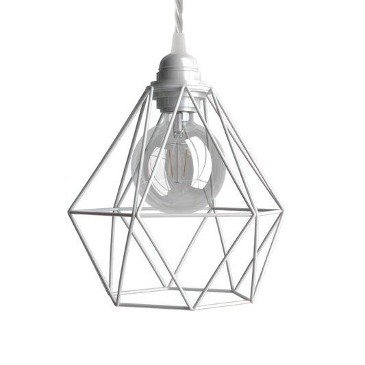 Pendant lamp with textile cable, Diamond cage lampshade and metal details - Made in Italy - Bulb included