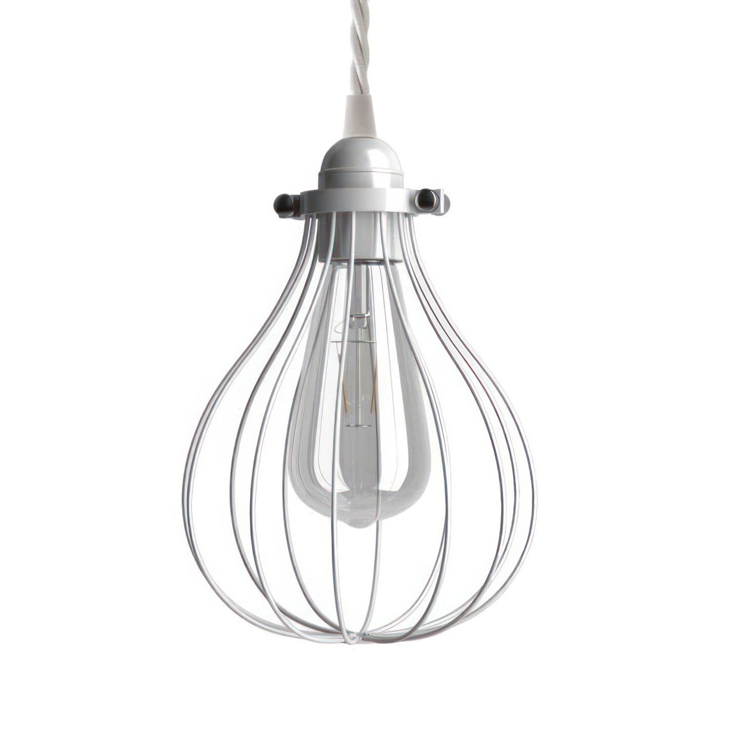 Pendant lamp with textile cable, Drop cage lampshade and metal details - Made in Italy - Bulb included