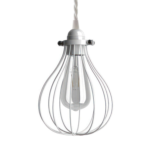 Pendant lamp with textile cable, Drop cage lampshade and metal details - Made in Italy - Bulb included