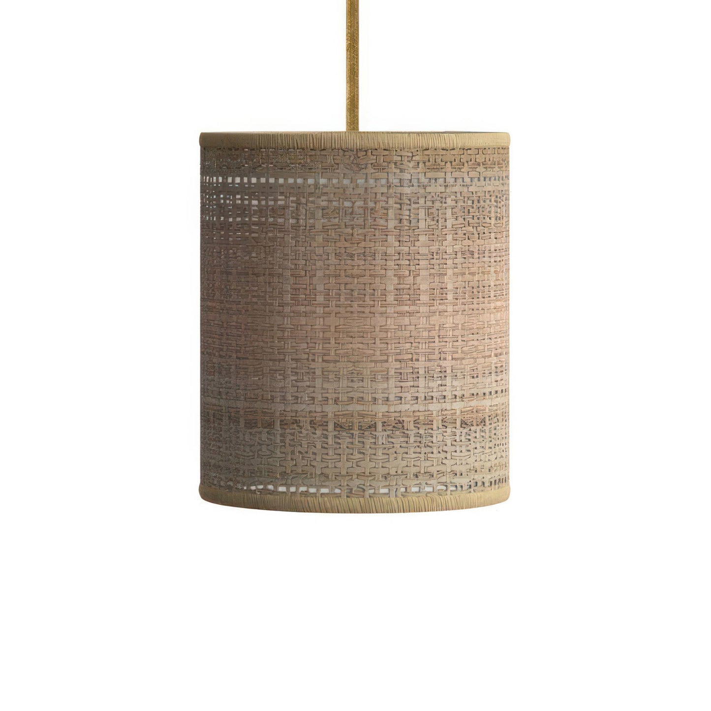 Pendant lamp with textile cable, raffia Cylinder lampshade and metal details - Made in Italy - Bulb included