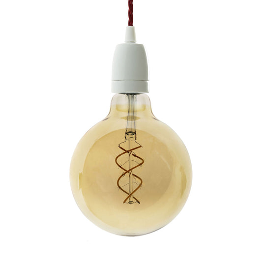 Pendant lamp with twisted textile cable and porcelain details - Made in Italy - Bulb included