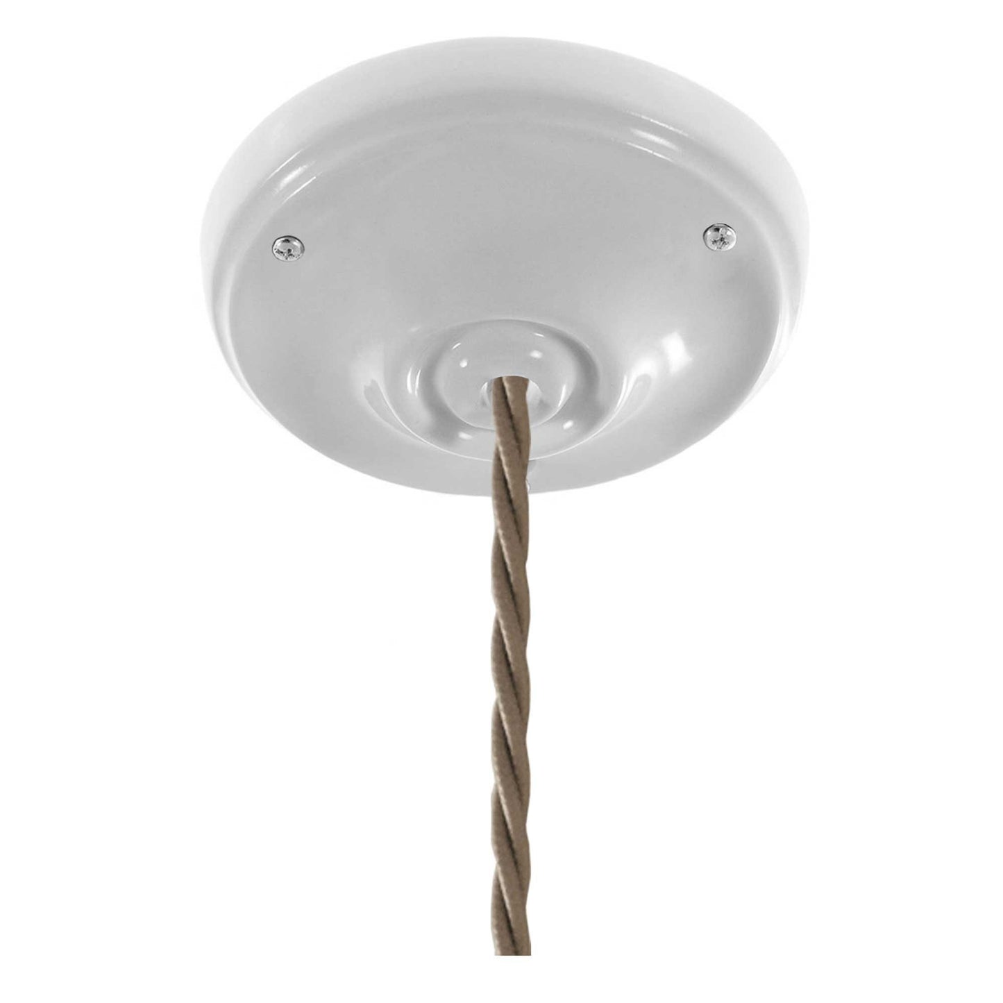 Pendant lamp with twisted textile cable and white porcelain details - Made in Italy - Bulb included