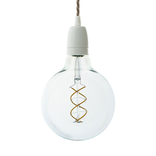 Pendant lamp with twisted textile cable and white porcelain details - Made in Italy - Bulb included